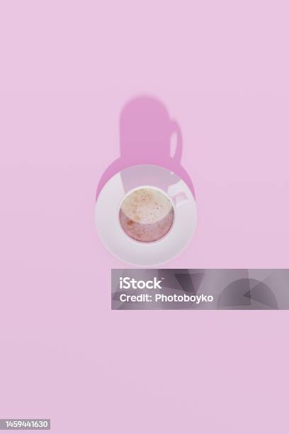 Cup Of Cappuccino Overhead Shot Against Pink Background 3d Rendering Digital Illustration Of A Caffeinated Drink Classic Italian Coffee Culture Stock Photo - Download Image Now