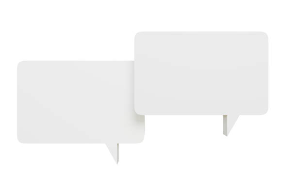 istock Two speech bubbles in isolated background, 3d rendering. Digital illustration of messaging, communicating, texting and dialogue 1459441652