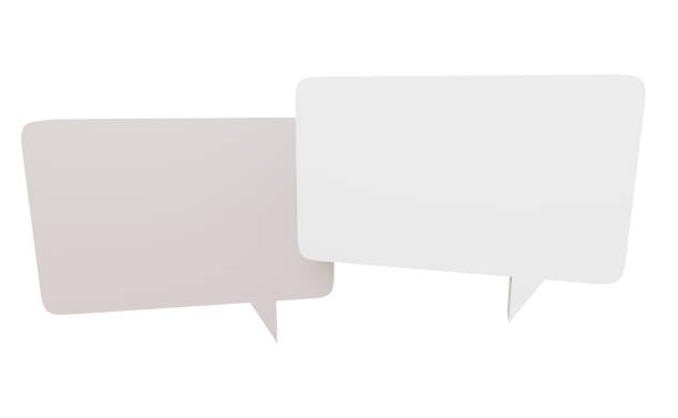 istock Two speech bubbles in isolated background, 3d rendering. Digital illustration of messaging, communicating, texting and dialogue 1459441658