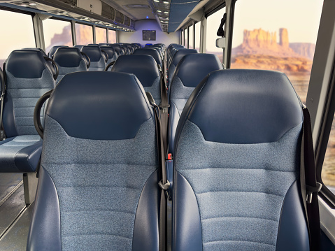 Passenger seat in bus traveling in Arizona