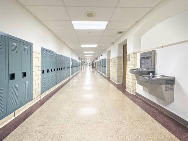 istock Drinking fountain in school corridor 1459444532