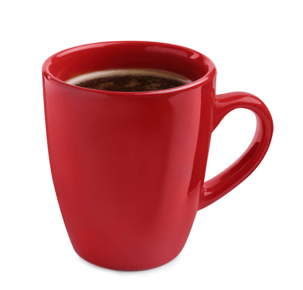 istock Fresh aromatic coffee in red mug isolated on white 1459445828