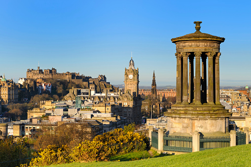Early morning view over the city of Edinburgh from Calton Hill.