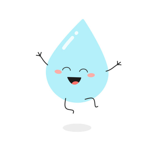 illustrazioni stock, clip art, cartoni animati e icone di tendenza di allegro personaggio goccia d'acqua del cartone animato felice salto - drop water cartoon raindrop