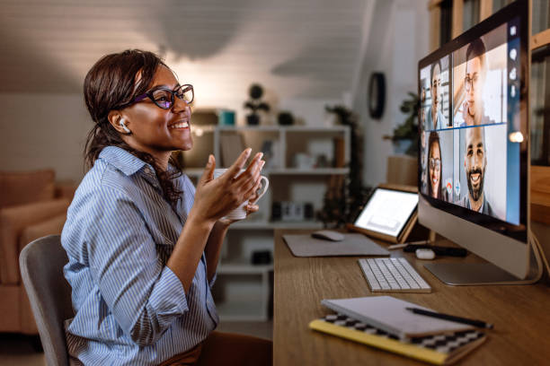 istock Late evening video conference with colleagues 1459451875