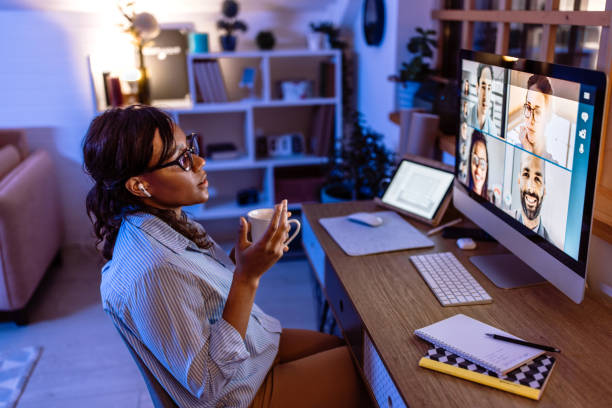 istock Late evening video conference with colleagues 1459452961