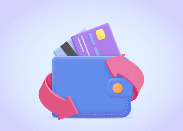 istock Wallet and credit cards front and back side vector illustration. Purse icon 3d. Cashback, money transfer concept for landing page, web, mobile app, poster, banner, flyer. 1459455044