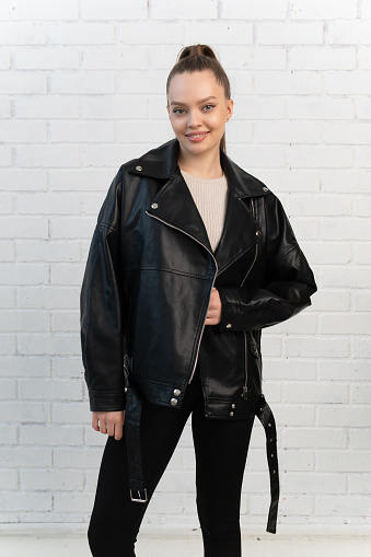 clothing jacket black casual fashion white background isolated design style clothes zipper leather