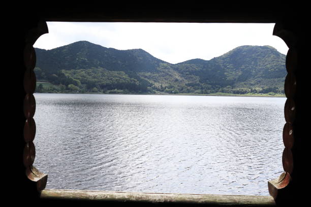 istock View of Imuta Pond from a wooden frame 1459466982
