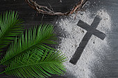 Cross of ashes, crown of thorns and palms