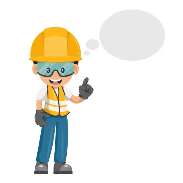 Vector illustration of Industrial worker with his personal protective equipment thinking with space for text. Industrial safety and occupational health at work