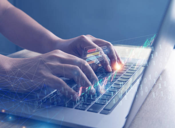istock Blockchain technology and blockchain network business banner ideas Global cryptocurrency blockchain title. Blockchain title side view with 0's and 1's flying on top. image of investors 1459468694