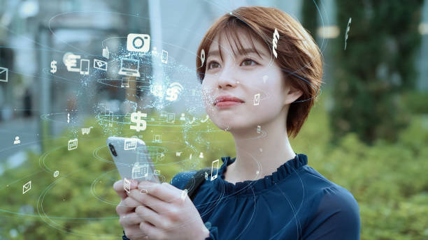 istock Young woman using a smart phone. Mobile app. Internet of Things. 1459472108