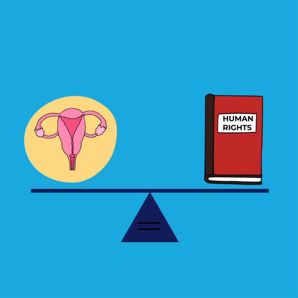 Vector illustration in doodle style concept on the theme of reproductive justice.
reproductive female organ and human rights stands on a swing undefined family planning together stock illustrations