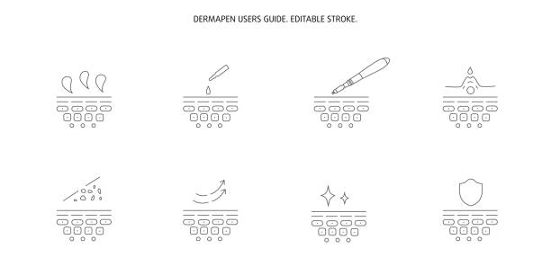 Derma roller, dermapen or mesopen line icon for face treatment. Derma roller, dermapen or mesopen line icon for face treatment. Vector stock illustration isolated on white background. Editable stroke. EPS 10 hair threading stock illustrations