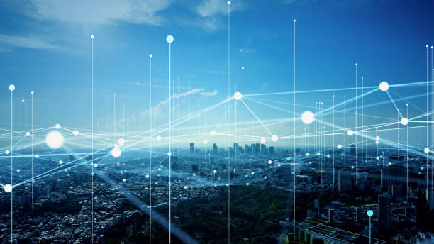 istock Modern cityscape and rising arrow symbols. City development concept. 1459472336