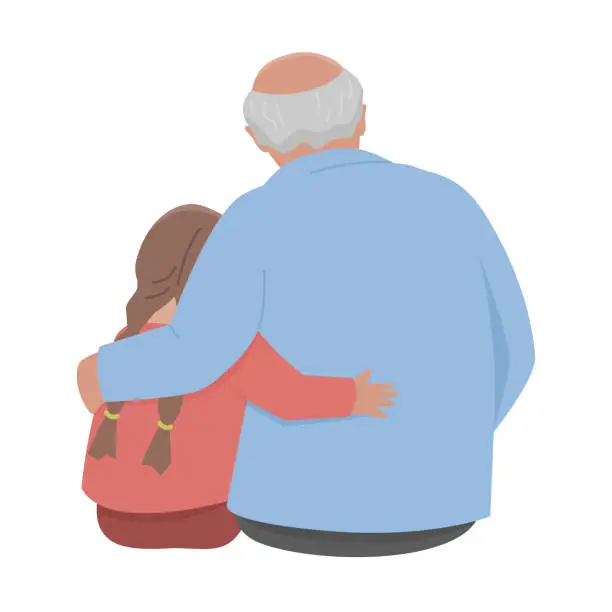 Vector illustration of Grandfather is hugging a granddaughter.