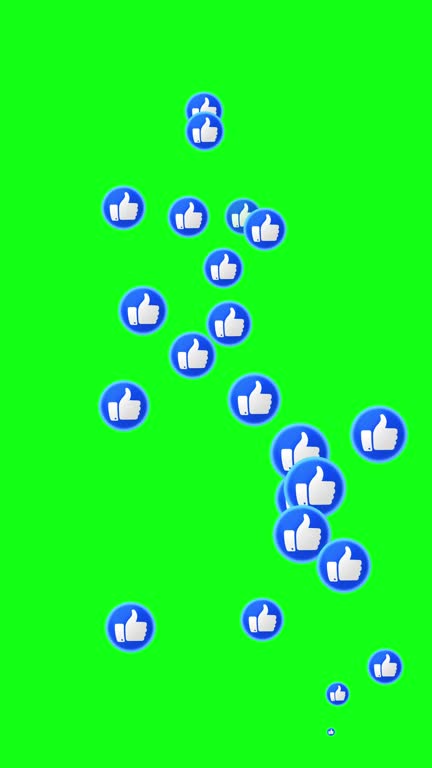 Seamless loop. Social media Live style animated icon on green background. Thumbs up symbols. Live stream. Chroma Key