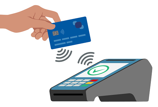 Concept - card machine receiving contactless payment
