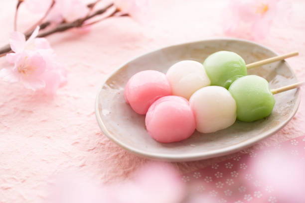 Hanami dumplings. Cherry blossom viewing image in Japan.