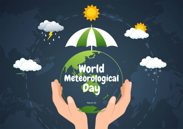 ilustrações de stock, clip art, desenhos animados e ícones de world meteorological day illustration with meteorology science and researching weather in flat cartoon hand drawn for landing page templates - weather meteorologist meteorology symbol