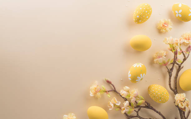 istock Happy easter! Colourful Easter eggs on pastel background. Decoration concept for greetings and presents on Easter Day celebrate time. 1459486570