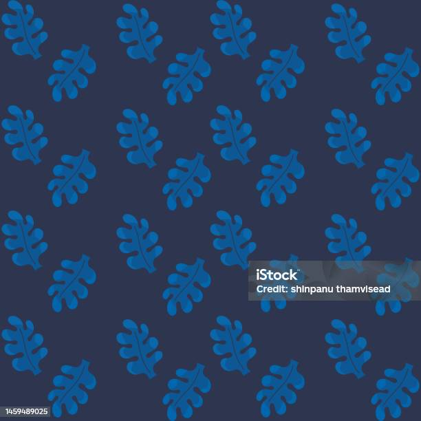Blue Repeat Pattern Blue Leaves With Dark Blue Background Seamless Repeat Pattern Stock ...
