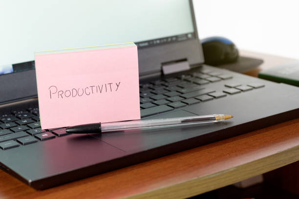 istock A stack of Sticky Notes with the word 'productivity' on it on a computer keyboard in an office 1459492296