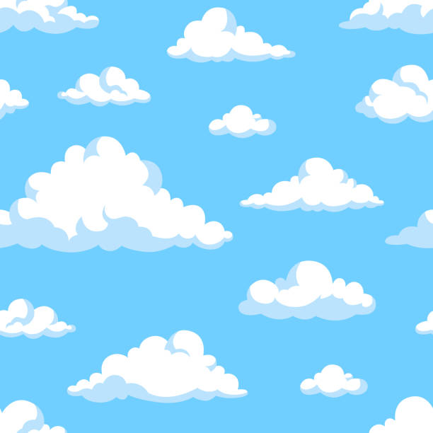 кучевые облака бесшовный узор фоновые обои - cloudscape meteorology vector backgrounds nature stock illustrations