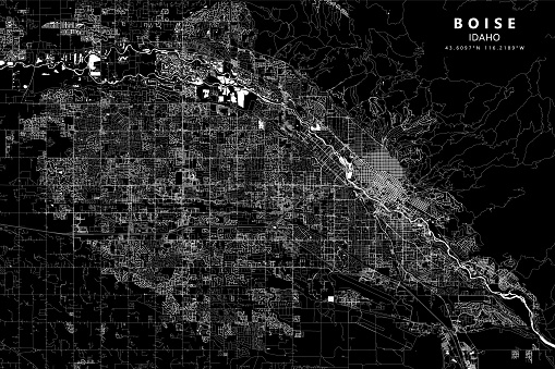Topographic / Road map of Boise, Idaho, USA Map data is public domain via census.gov. All maps are layered and easy to edit. Roads are editable stroke.