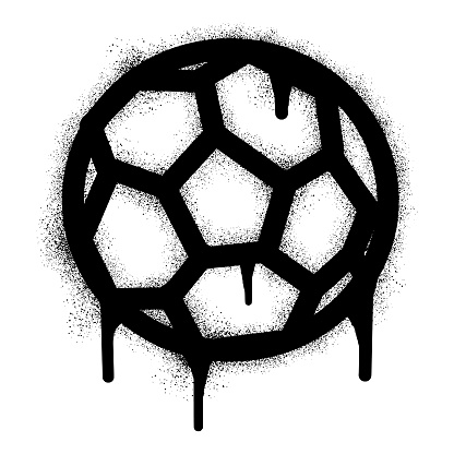 Soccer ball icon graffiti with black spray paint. Vector illustration