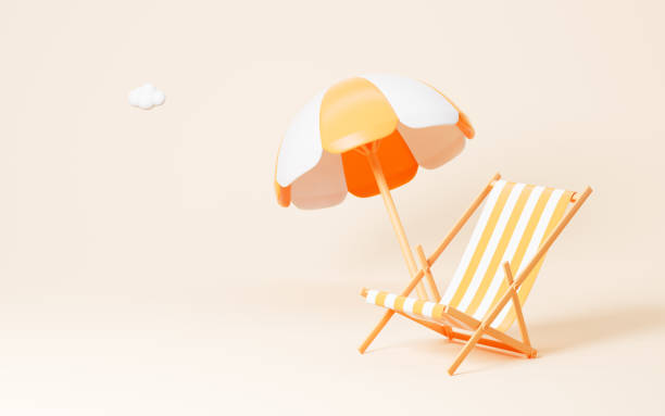 istock Beach umbrella and beach chair in the yellow background, 3d rendering. 1459496337