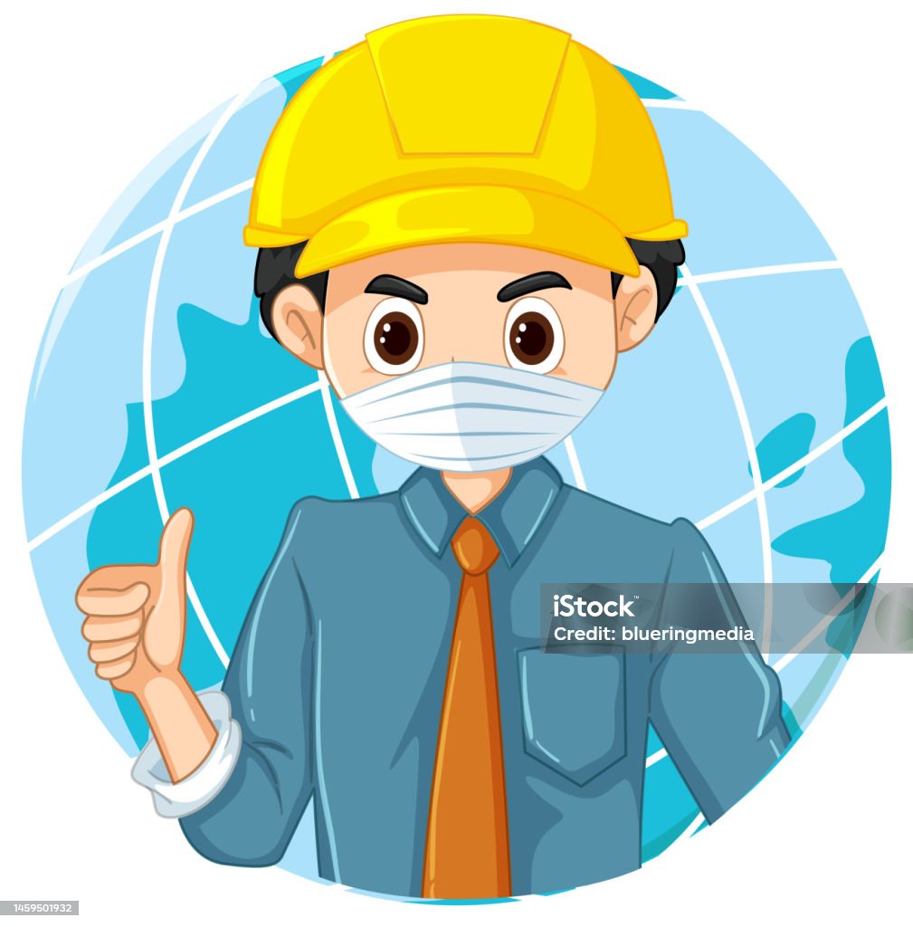 Engineer Man Wearing Hard Hat Stock Illustration - Download Image Now ...