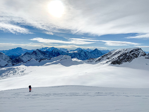 Panoramic view of Mont Blanc massif in winter, Italy