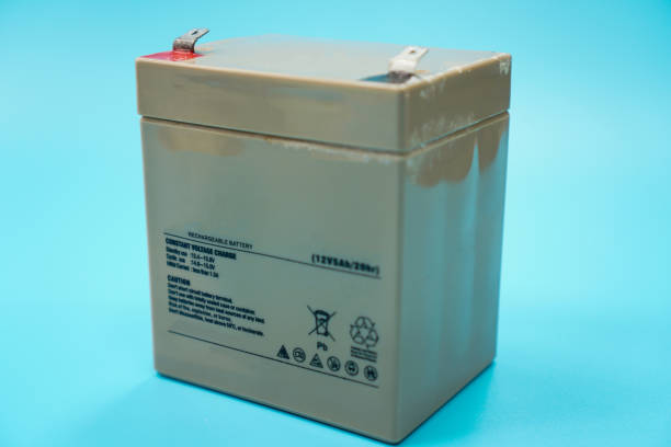 istock The image shows a 12V 5Ah battery inside a UPS device for backup power to electrical equipments on a blue background. 1459503730