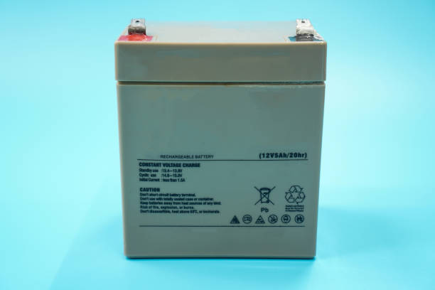 istock The image shows a 12V 5Ah battery inside a UPS device for backup power to electrical equipments on a blue background. 1459503731