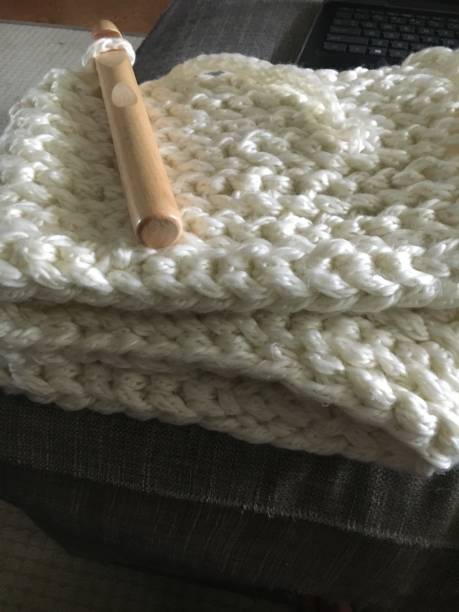 istock Chunky Crochet with large wooden hook recycled plastic eco yarn 1459507769