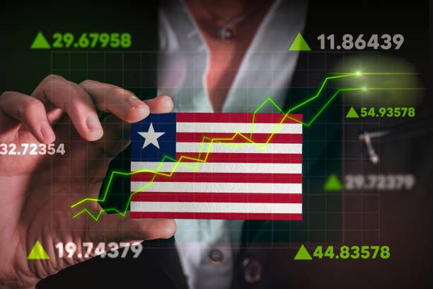 istock Graph growing up in Front Of Liberia Flag. 1459508171