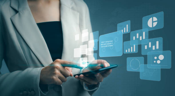istock Businesswoman manage data by using smartphone. Business, technology, internet and networking concept. 1459508254