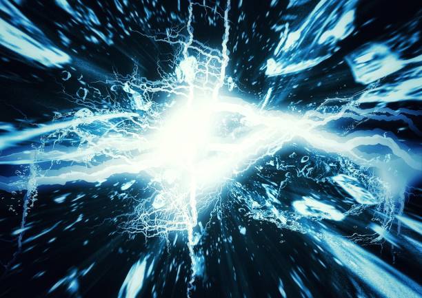 istock 3d illustration of an explosion and scattering light fragments 1459514745