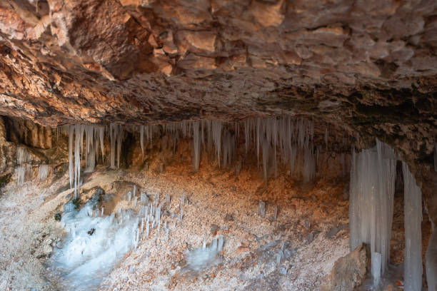 Icicles in Mossy Cave in Bryce National Park in Utah during November