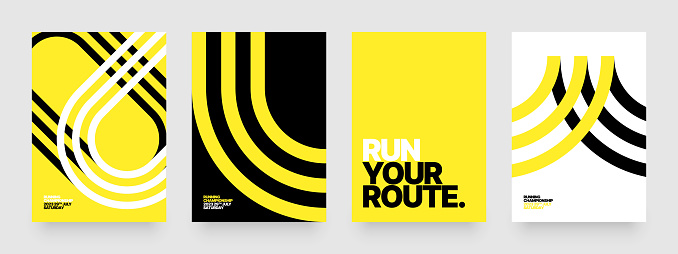 Vector layout template design for run, championship or sports event. Poster design with abstract running track on stadium with lane. Design for flyer, poster, cover, brochure, banner or any layout.