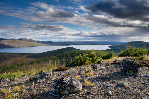 Surroundings of the mountain lake Malyk in the north of the Far East is located five hundred kilometers from the city of Magadan.
