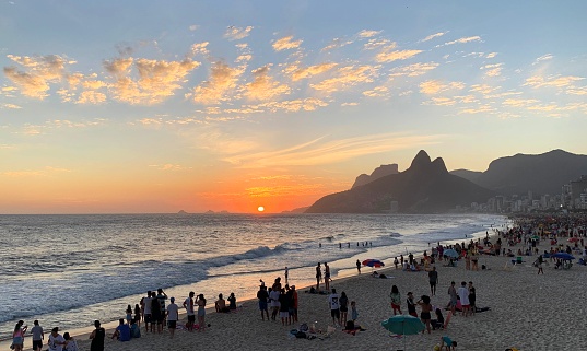 Beautiful sunset at the celebrated Ipanema Beach in Rio de Janeiro, Brazil