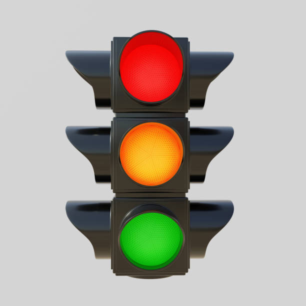 istock All three traffic light color isolated cutout on grey background. Safety on road. 3d render 1459525893