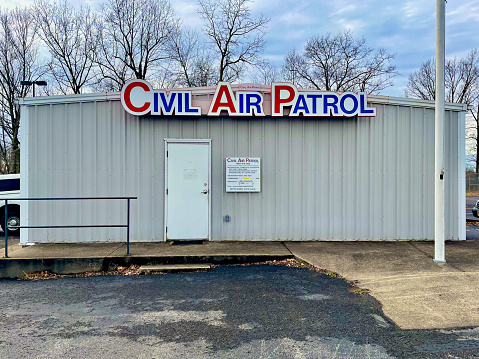 Morgantown, West Virginia, USA - January 16, 2023: Civil Air Patrol building adjacent to the terminal at Morgantown Municipal Airport at Walter J. Hart Field.