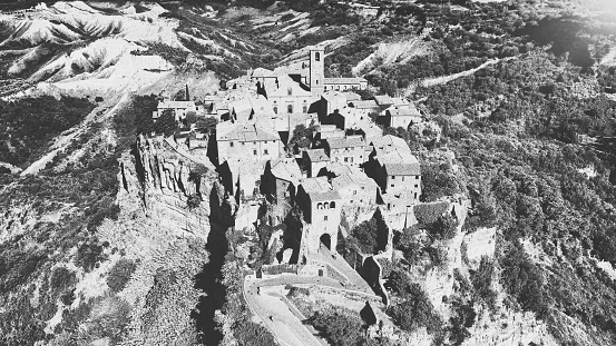 Aerial view of Civita di Bagnoregio, medieval town on the hill, Italy