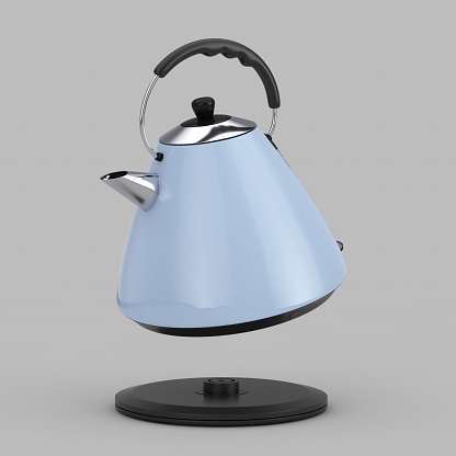 Modern Blue Electric Kitchen Kettle on a gray background. 3d Rendering