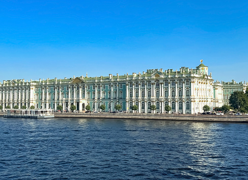 St. Petersburg, Russia - August 25 2022: Winter Palace Hermitage on the Neva