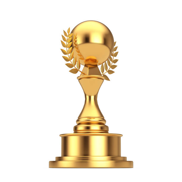istock Golden Award Trophy with Blank Sphere and Laurel Wreath. 3d Rendering 1459544219